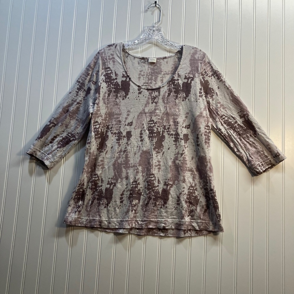 Poetry Women 100% Linen Abstract Print 3/4 Sleeve Top Mauve US 12 UK 16 Artistic